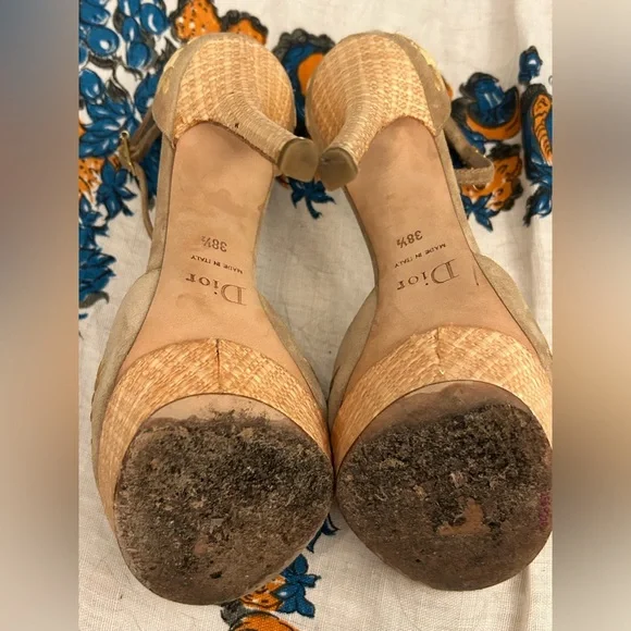 Dior Tan Floral High Heels Sz 38.5